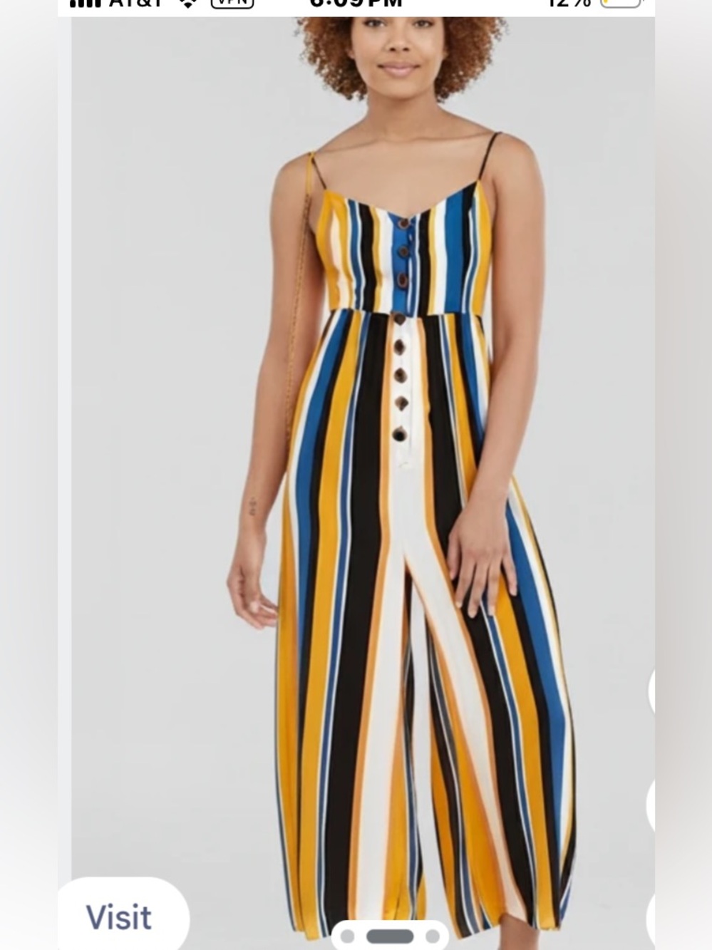 Japna Yellow Blue Black White Striped Button-Front Jumpsuit & NWT SUNHAT